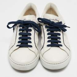 Pre Owned Salvatore Ferragamo White Leather Low Top Sneakers Size 42.5