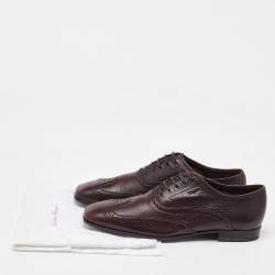 Salvatore Ferragamo Dark Brown Leather Brogue Wingtip Oxfords Size 41.5