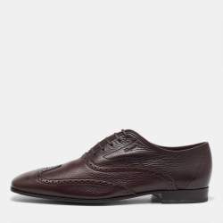Salvatore Ferragamo Dark Brown Leather Brogue Wingtip Oxfords Size 41.5