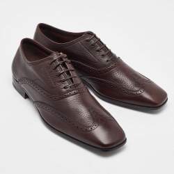 Salvatore Ferragamo Dark Brown Leather Brogue Wingtip Oxfords Size 41.5