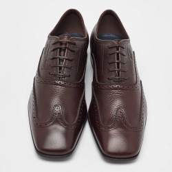 Salvatore Ferragamo Dark Brown Leather Brogue Wingtip Oxfords Size 41.5