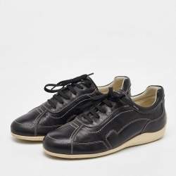 Salvatore Ferragamo Black Leather Low Top Sneakers Size 41.5