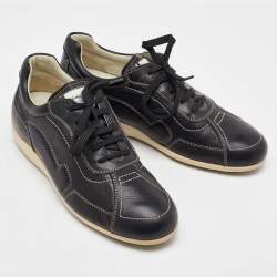 Salvatore Ferragamo Black Leather Low Top Sneakers Size 41.5