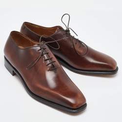 Salvatore Ferragamo Dark Brown Leather Lace Up Oxfords Size 41.5