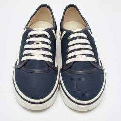 Salvatore Ferragamo Navy Blue Technical Fabric Low Top Sneakers Size 41.5