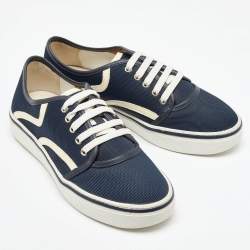 Salvatore Ferragamo Navy Blue Technical Fabric Low Top Sneakers Size 41.5