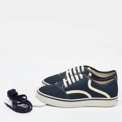 Salvatore Ferragamo Navy Blue Technical Fabric Low Top Sneakers Size 41.5