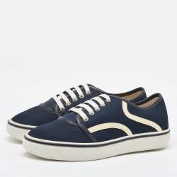 Salvatore Ferragamo Navy Blue Technical Fabric Low Top Sneakers Size 41.5