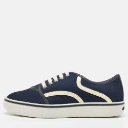 Salvatore Ferragamo Navy Blue Technical Fabric Low Top Sneakers Size 41.5