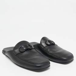 Salvatore Ferragamo Black Leather Gancini Mules Size 44