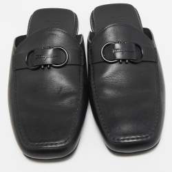 Salvatore Ferragamo Black Leather Gancini Mules Size 44