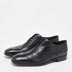 Salvatore Ferragamo Black Leather Brogue Lace Up Oxfords Size 41.5