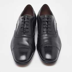 Salvatore Ferragamo Black Leather Brogue Lace Up Oxfords Size 41.5