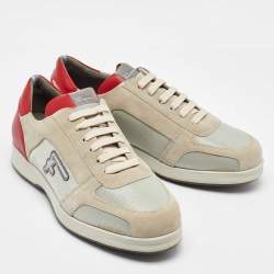 Salvatore Ferragamo Multicolor Fabric and Suede Low Top Sneakers Size 41.5