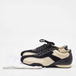 Salvatore Ferragamo Black/Cream Fabric and Leather Low Top Sneakers Size 41.5