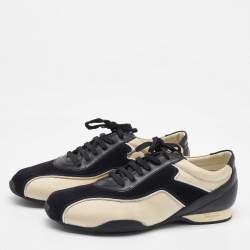 Salvatore Ferragamo Black/Cream Fabric and Leather Low Top Sneakers Size 41.5