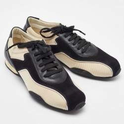 Salvatore Ferragamo Black/Cream Fabric and Leather Low Top Sneakers Size 41.5