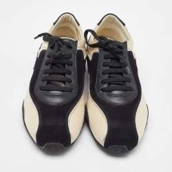 Salvatore Ferragamo Black/Cream Fabric and Leather Low Top Sneakers Size 41.5