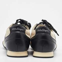 Salvatore Ferragamo Black/Cream Fabric and Leather Low Top Sneakers Size 41.5