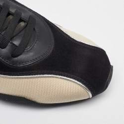 Salvatore Ferragamo Black/Cream Fabric and Leather Low Top Sneakers Size 41.5