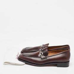 Salvatore Ferragamo Dark Brown Leather Gancini Slip On Loafers Size 41.5