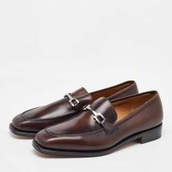 Salvatore Ferragamo Dark Brown Leather Gancini Slip On Loafers Size 41.5