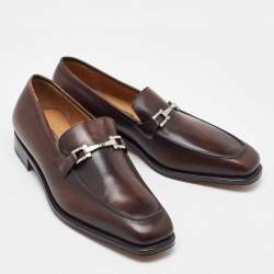 Salvatore Ferragamo Dark Brown Leather Gancini Slip On Loafers Size 41.5