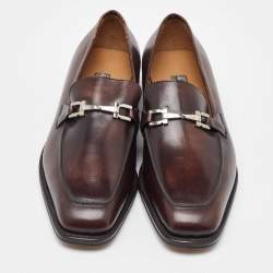 Salvatore Ferragamo Dark Brown Leather Gancini Slip On Loafers Size 41.5