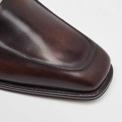 Salvatore Ferragamo Dark Brown Leather Gancini Slip On Loafers Size 41.5