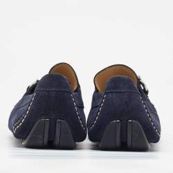 Pre Owned Salvatore Ferragamo Navy Blue Suede Gancini Slip On Loafers Size 41.5
