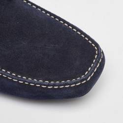 Pre Owned Salvatore Ferragamo Navy Blue Suede Gancini Slip On Loafers Size 41.5