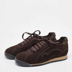 Salvatore Ferragamo Dark Brown Suede Low Top Sneakers Size 41.5