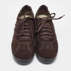 Salvatore Ferragamo Dark Brown Suede Low Top Sneakers Size 41.5