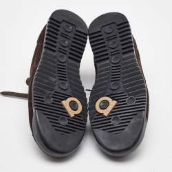 Salvatore Ferragamo Dark Brown Suede Low Top Sneakers Size 41.5