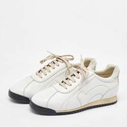 Salvatore Ferragamo White Leather Low Top Sneakers Size 41.5