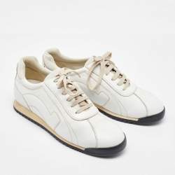 Salvatore Ferragamo White Leather Low Top Sneakers Size 41.5