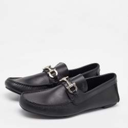 Salvatore Ferragamo Black Leather Slip On Gancini Loafers Size 41.5