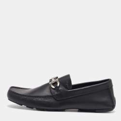 Salvatore Ferragamo Black Leather Slip On Gancini Loafers Size 41.5