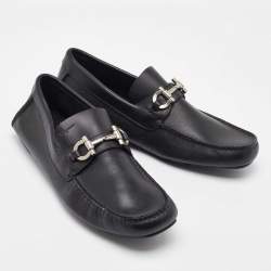 Salvatore Ferragamo Black Leather Slip On Gancini Loafers Size 41.5