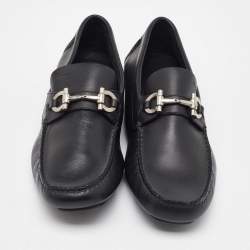 Salvatore Ferragamo Black Leather Slip On Gancini Loafers Size 41.5