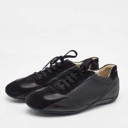 Salvatore Ferragamo Black Leather and Suede Low Top Sneakers Size 41.5