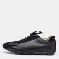 Salvatore Ferragamo Black Leather and Suede Low Top Sneakers Size 41.5
