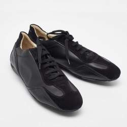Salvatore Ferragamo Black Leather and Suede Low Top Sneakers Size 41.5