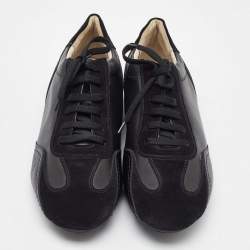 Salvatore Ferragamo Black Leather and Suede Low Top Sneakers Size 41.5