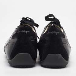 Salvatore Ferragamo Black Leather and Suede Low Top Sneakers Size 41.5