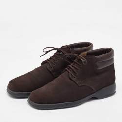 Salvatore Ferragamo Dark Brown Suede Lace Up Mid Sneakers Size 41.5