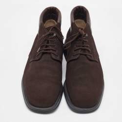 Salvatore Ferragamo Dark Brown Suede Lace Up Mid Sneakers Size 41.5