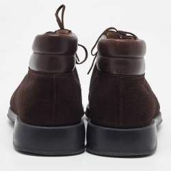 Salvatore Ferragamo Dark Brown Suede Lace Up Mid Sneakers Size 41.5
