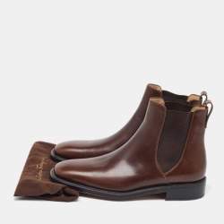 Pre Owned Salvatore Ferragamo Dark Brown Leather Ankle Length Boots Size 41.5