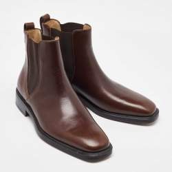 Pre Owned Salvatore Ferragamo Dark Brown Leather Ankle Length Boots Size 41.5